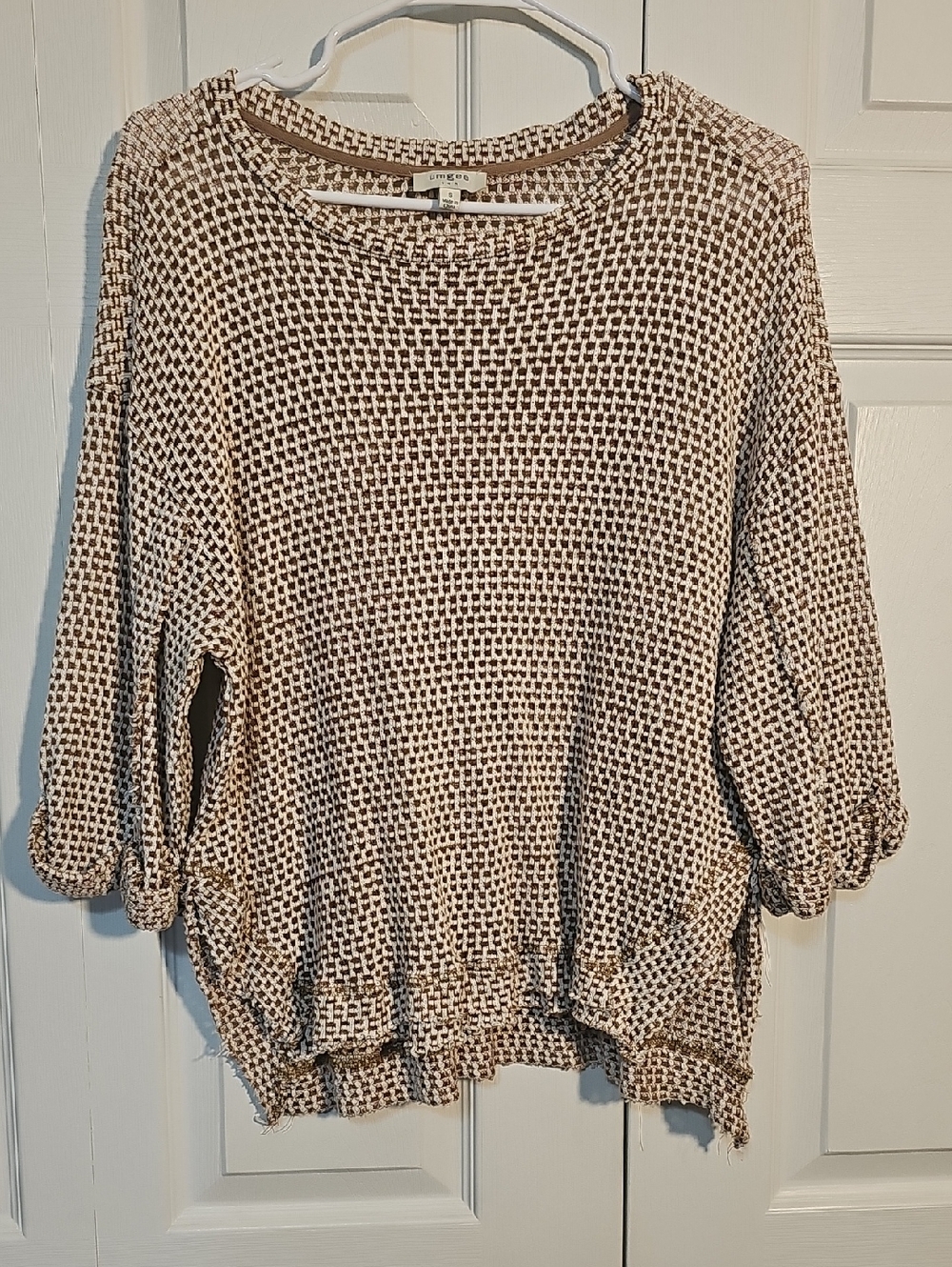 Umgee Tan And White Open Knit Sweater